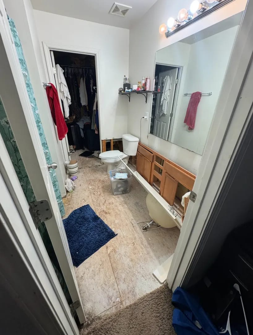 Bathroom before sewage damage cleanup - Rural Hill Rd, Antioch